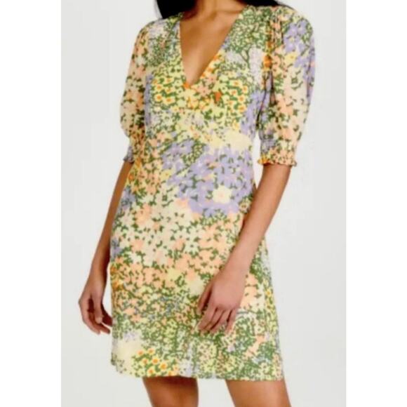 Rails Womens small Gardenia feminine romantic Roma Puff Sleeve A-Line Mini Dress - Picture 2 of 13